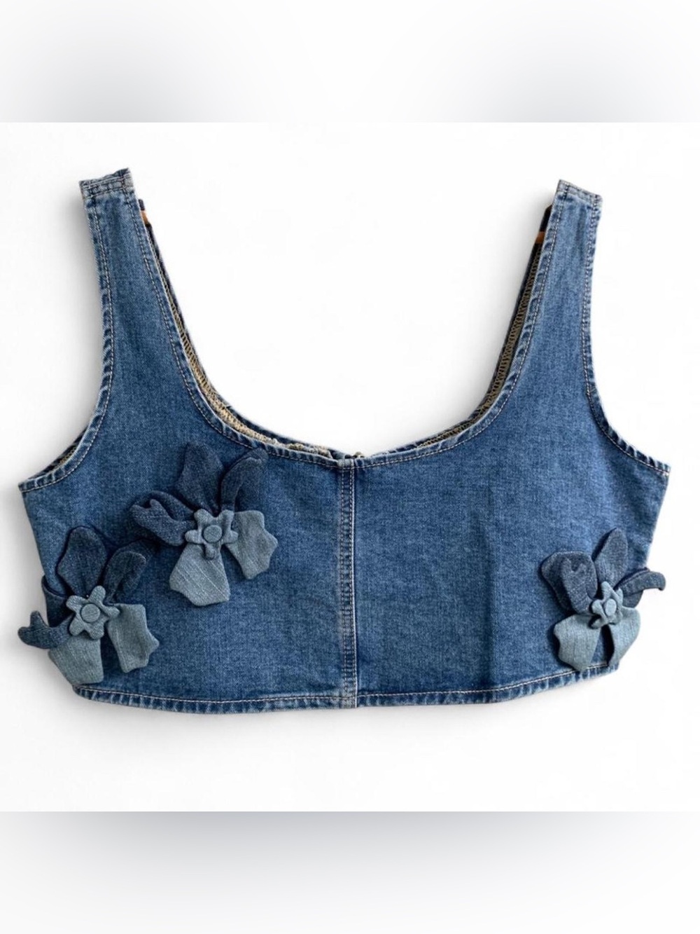 Nordstrom PTCL  Raya 3D Floral Crop DenimTop Size Medium